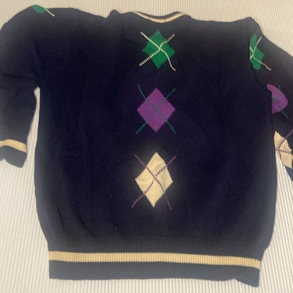 Vintage Salty Dog Mens Golf Sweater Size Large Argyle Hand Knit Navy Gant Preppy - Picture 8 of 8